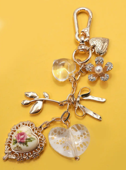 Bag Charm-Porcelain Lace Heart Floral