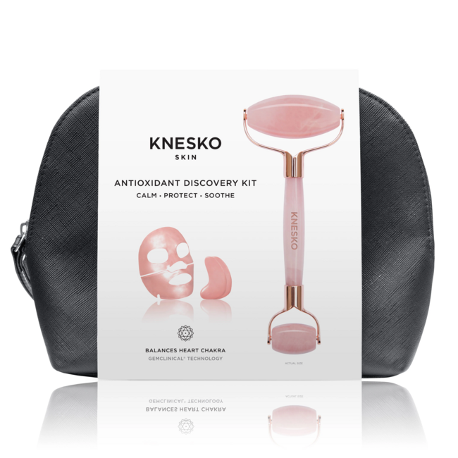 KNESKO - Discovery Kit with Collagen Face Mask, Eye Mask, and Gemstone Roller - Rose Quartz Antioxidant