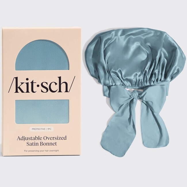 Adjustable oversized satin bonnet- haze blue