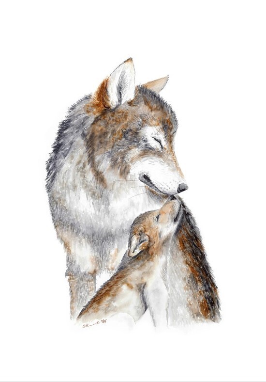 Art-Wolf Mom and Cub