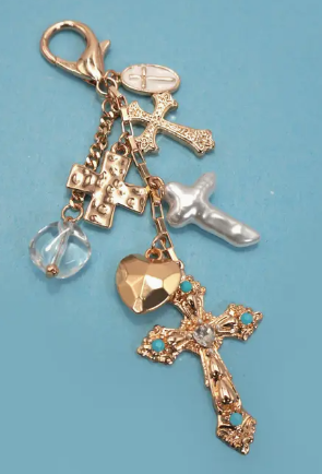 Bag Charm-Western Heart Pearlized Cross