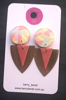 Berry Beret - Gold & Pink Triangles with Pastel Marble Circle Stud