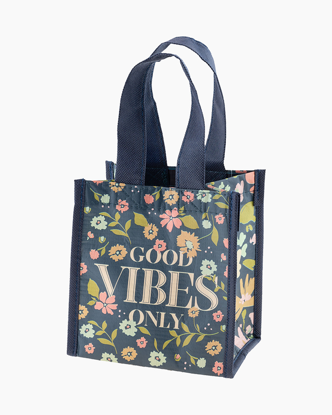 Small Gift Bag Navy Floral Good Vibes