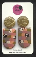 Berry Beret - L Pink & Mustard Marble with Mustard Polka Circle Stud