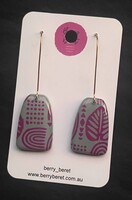 Berry Beret - Grey & Purple Print Dangles