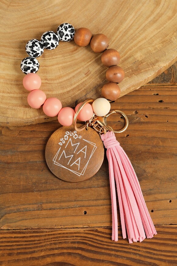 Pink MaMa Wood Pendant Key Holder
