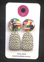 Berry Beret - Black & White Polka Dot with Marble Circle Stud