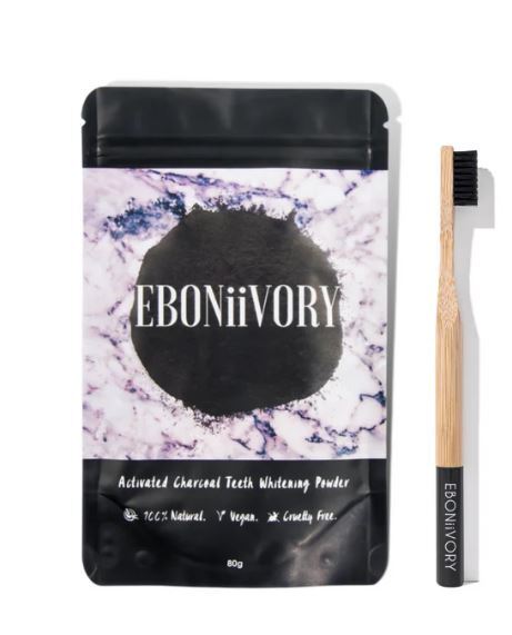 Eboni Ivory Teeth Whitening Charcoal Grey Packet kit free toothbrush