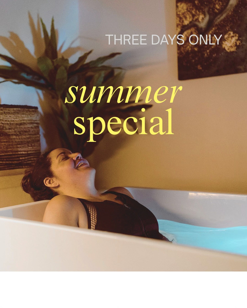 Summer Special:  3-pack of contrast therapy. Each visit is 50 min. in your own private suite. Create your own protocol around our suggested 30 min. sauna (w/ red light therapy) and max. 5 min. total cold plunge use.