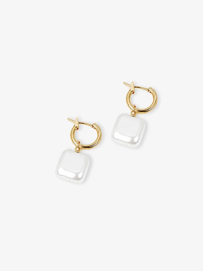 Square Pearl Hoop Earrings