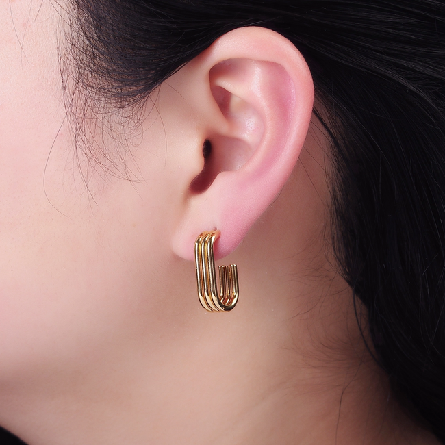 FR AE Triple Band J-shaped Earrings