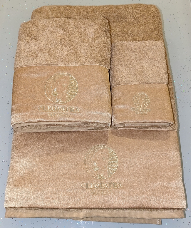 LUXURY GOLD EMBROIDERED BATH TOWEL 3-PIECE SET