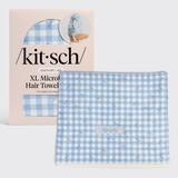 XL Microfiber Hair Towel Wrap Gingham Blue