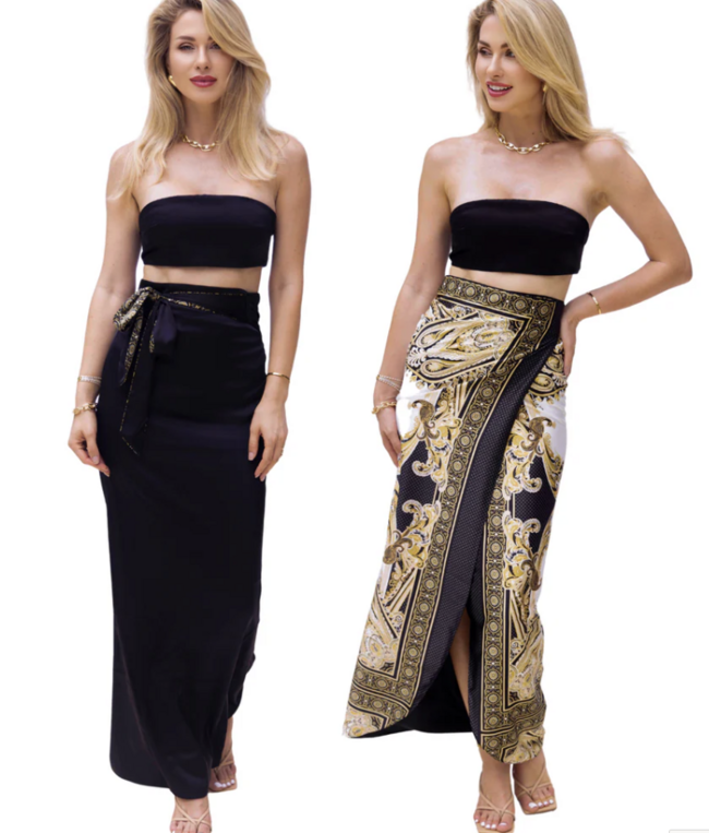 Baliwear Reversible Wrap Skirt - Standard / Reina Black