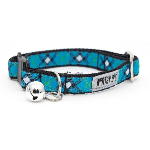 Bias Plaid Cat Collar- Blue
