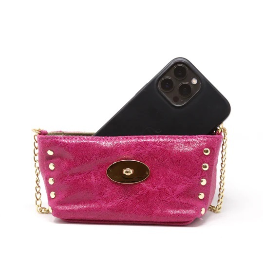 Leather Bag with Gold Strap/ Buckle Hot Pink