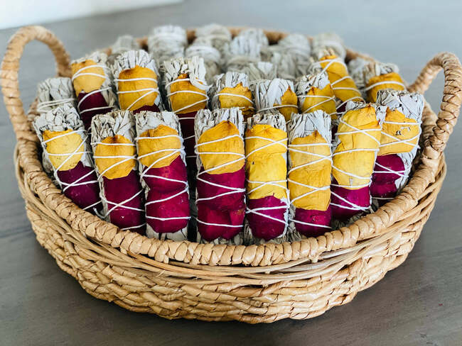 White Sage Dried Smudge Stick with Dried Flowers