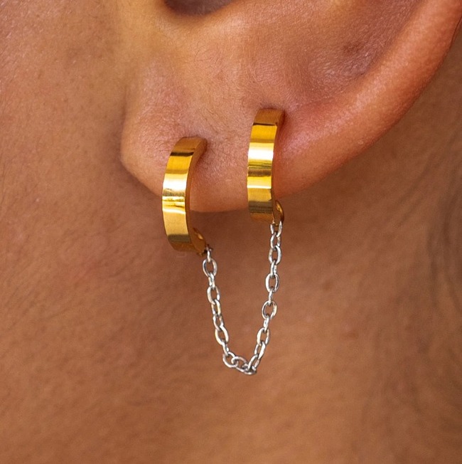Grayton Chained Double Hoops Gold