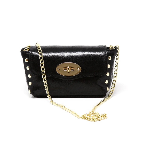 Leather Bag with Gold Strap/ Buckle BLK