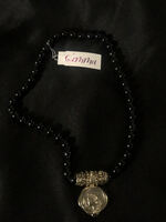 black beaded with marbled disk necklace