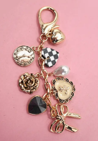 Bag Charm-Bow Checker Heart Flower