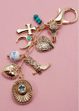 Bag Charm-Western Cross Hat Boot Heart