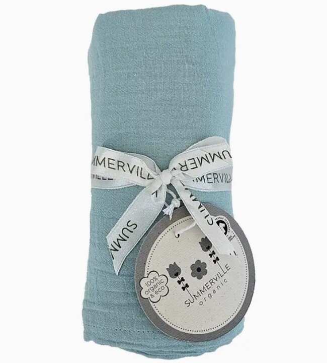 Crinkle Muslin Blanket Organic - Ice Blue