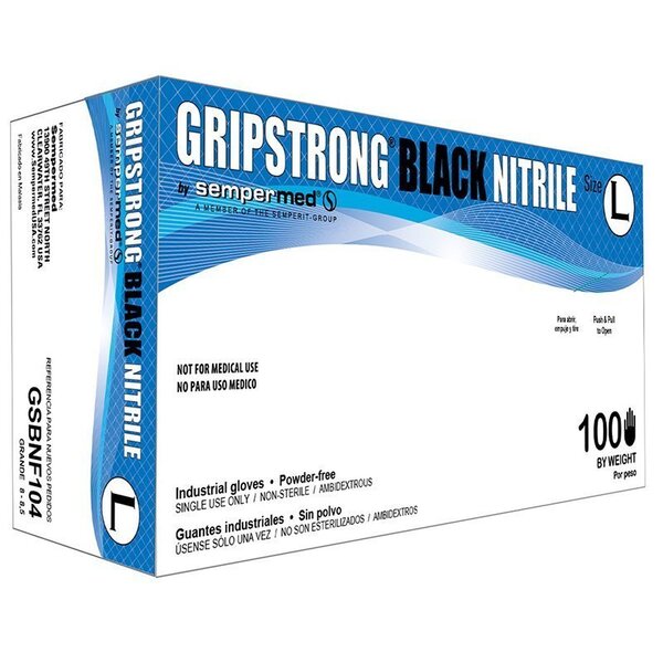 Gripstrong Black Nitrile Gloves - 100 