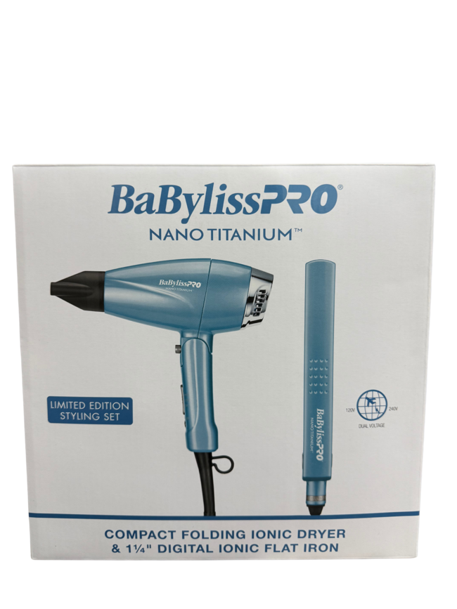 BaBylissPRO Nano Titanium Compact Folding Ionic Dryer & 1.25" Digital Ionic Flat Iron
