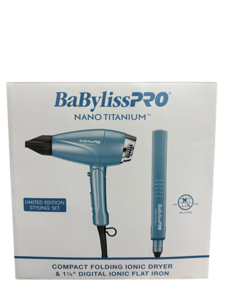 BaBylissPRO Nano Titanium Compact Folding Ionic Dryer & 1.25" Digital Ionic Flat Iron
